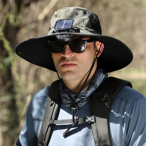 Wide Brim Solar Fan Outdoor Fishing Hat-Solar & USB Charging