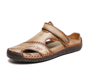 Men's Casual Closed Toe Leather Adjustable Handmade Sandals Water