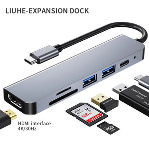 6 In 1 Type C Usb C Hub Docking Station Type C Suitable For Huawei Macbook Pd Fast Charging 6 In 1 Expansion