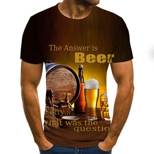 3D Graphic Printed Short Sleeve Shirts Beer