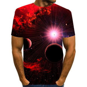 3D Graphic Printed Short Sleeve Shirts  Elegant Exaggerated Round Neck Blue Red Green