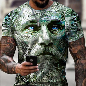 3D Graphic Printed Short Sleeve Shirts Human Face