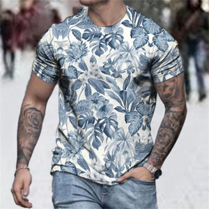 3D Graphic Printed Short Sleeve Shirts Fit Big and Tall Blue